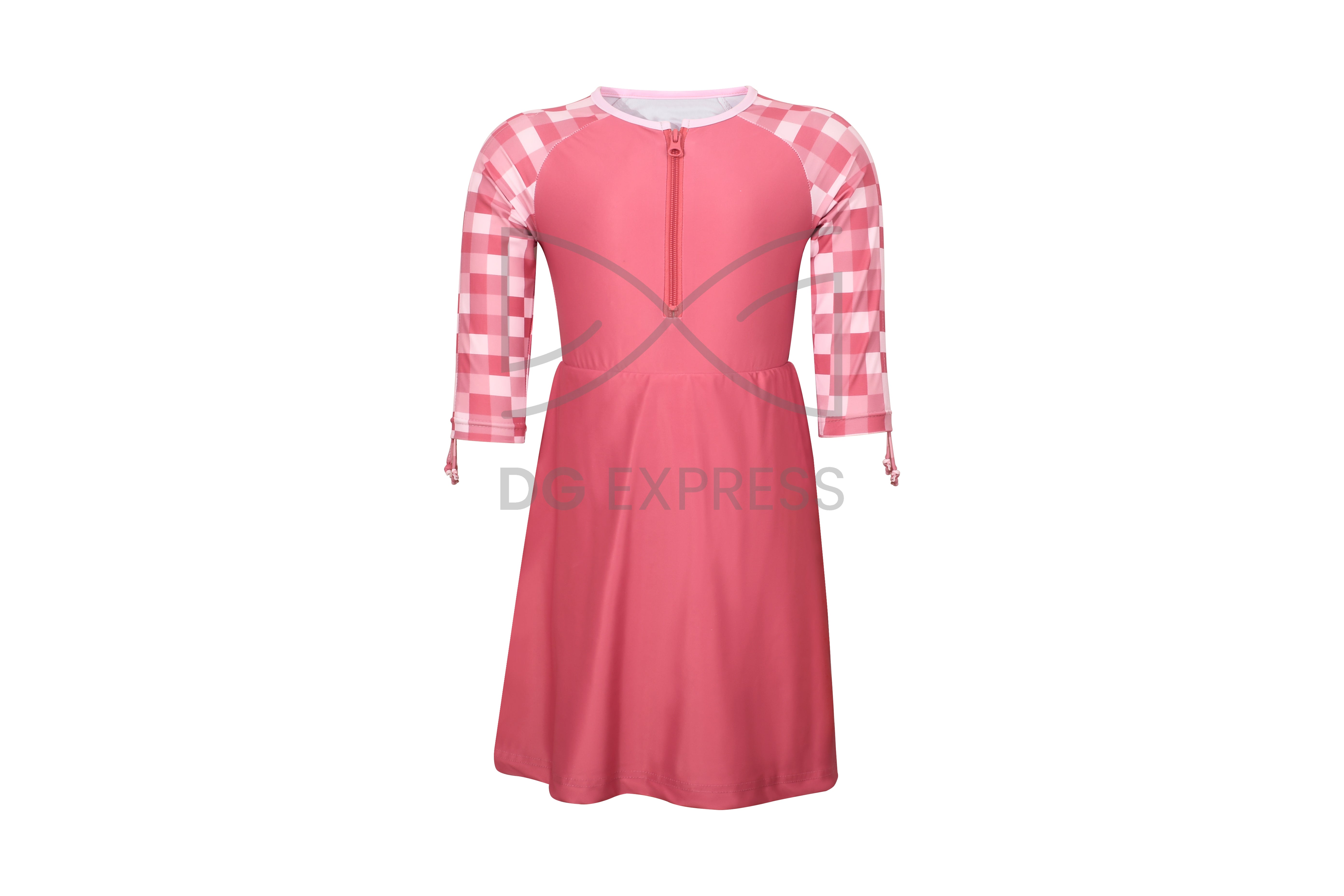 Abstract Girl's Pink Checkered Swim Dress