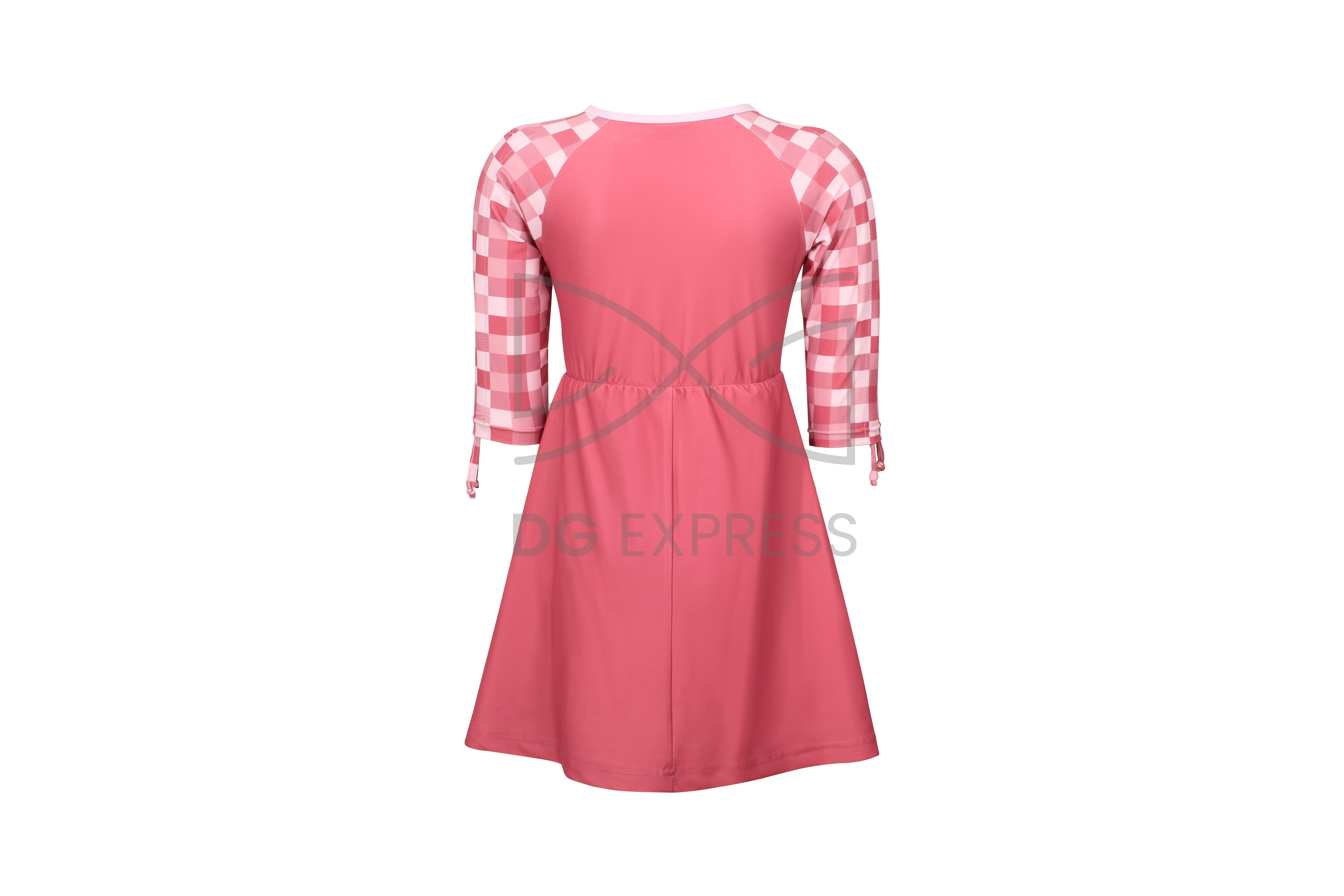 Abstract Girl's Pink Checkered Swim Dress