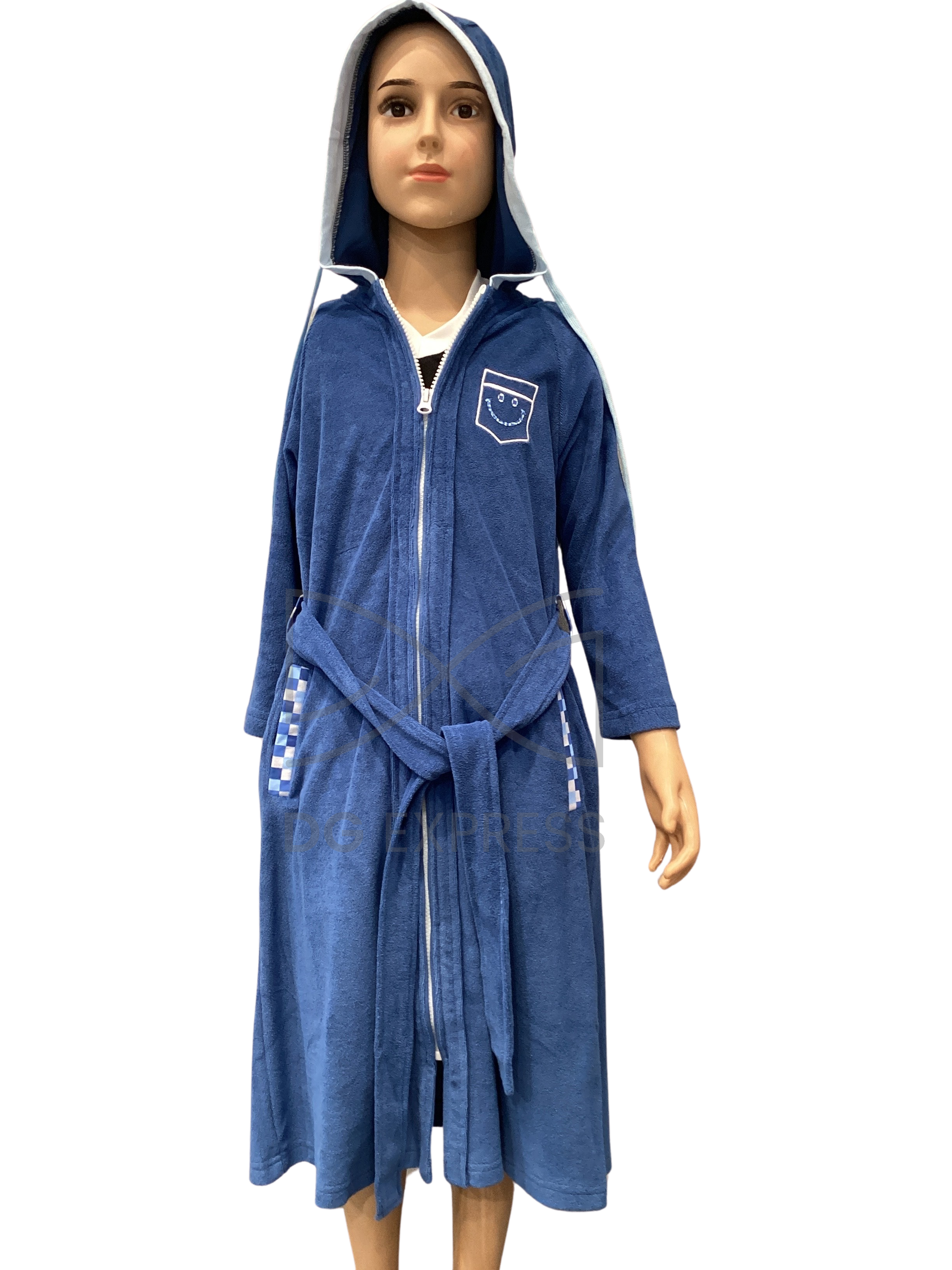 Abstract Boy's Checkered Terry Robe With Zipper