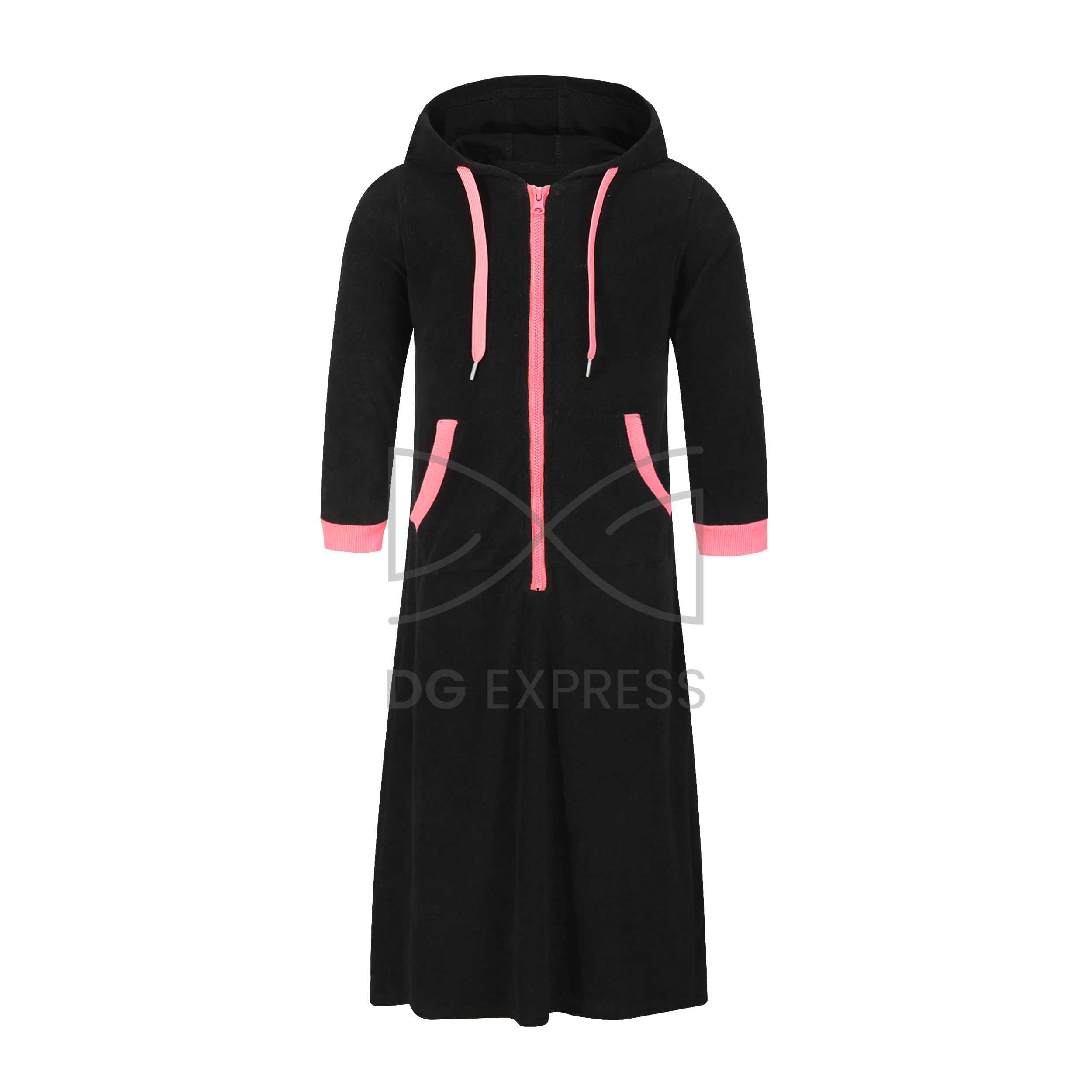 Abstract Girl's Black/Pink Detail Terry Robe