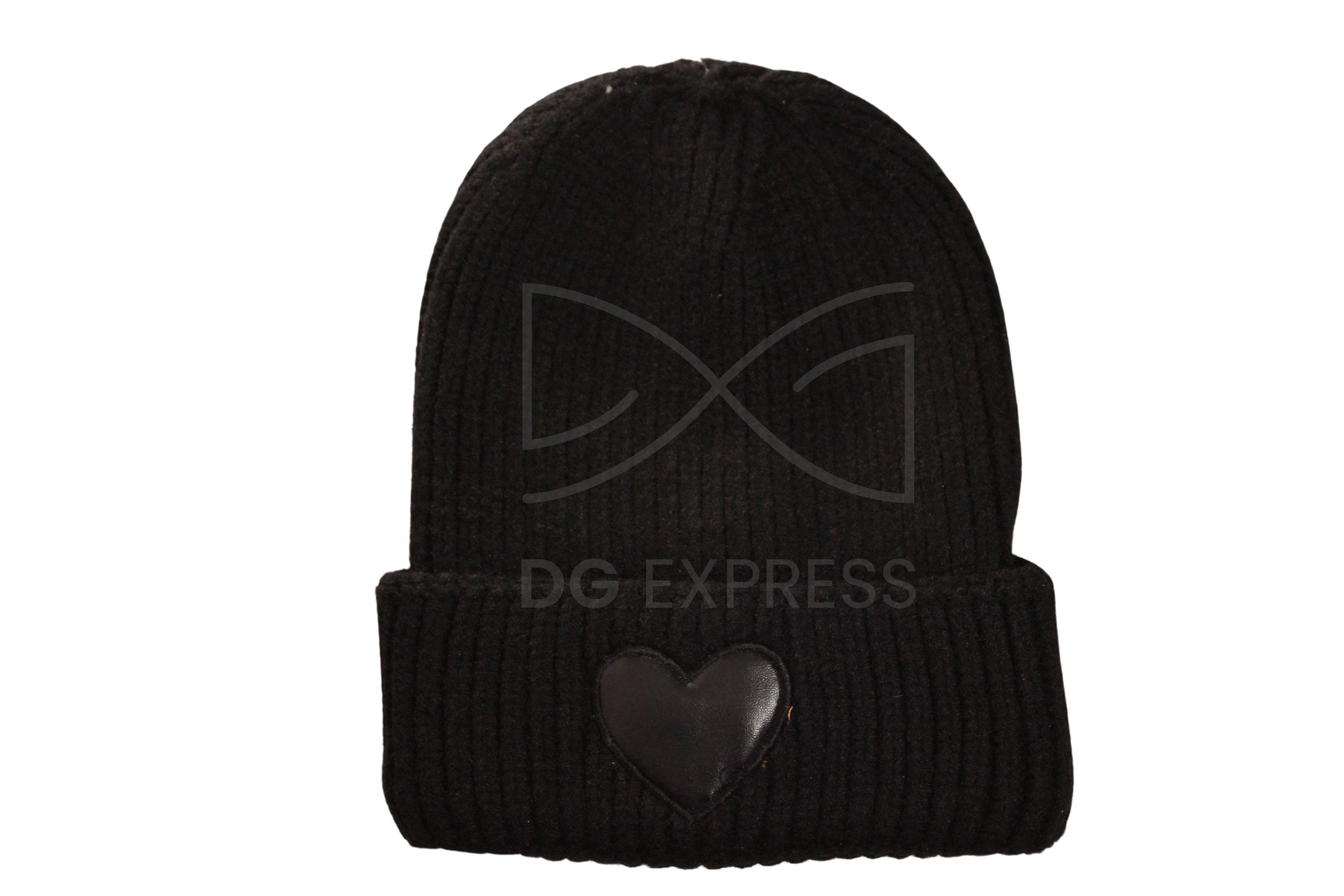 Dac'Ee Knit Black Hat With Heart