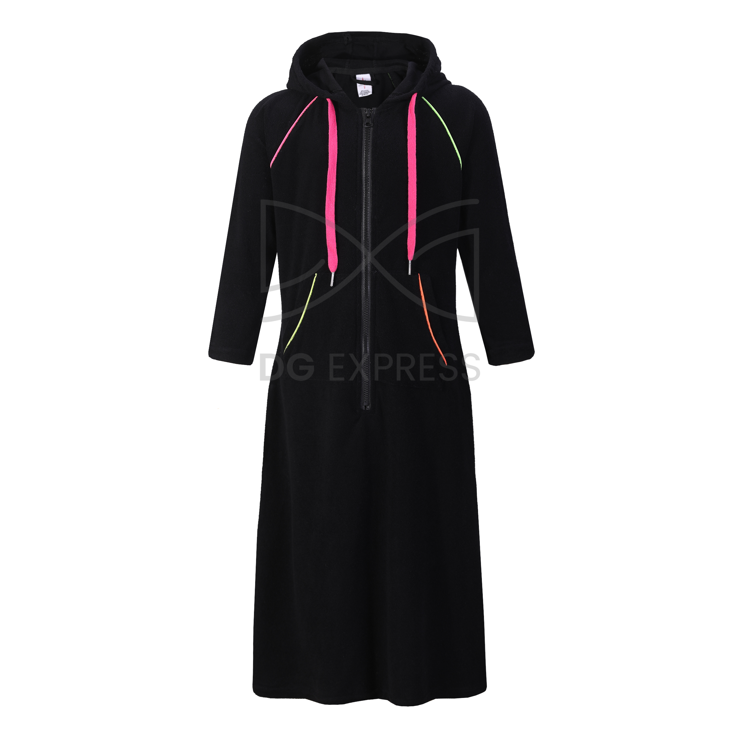 Abstract Girl's Black With Neon Trim Terry Robe