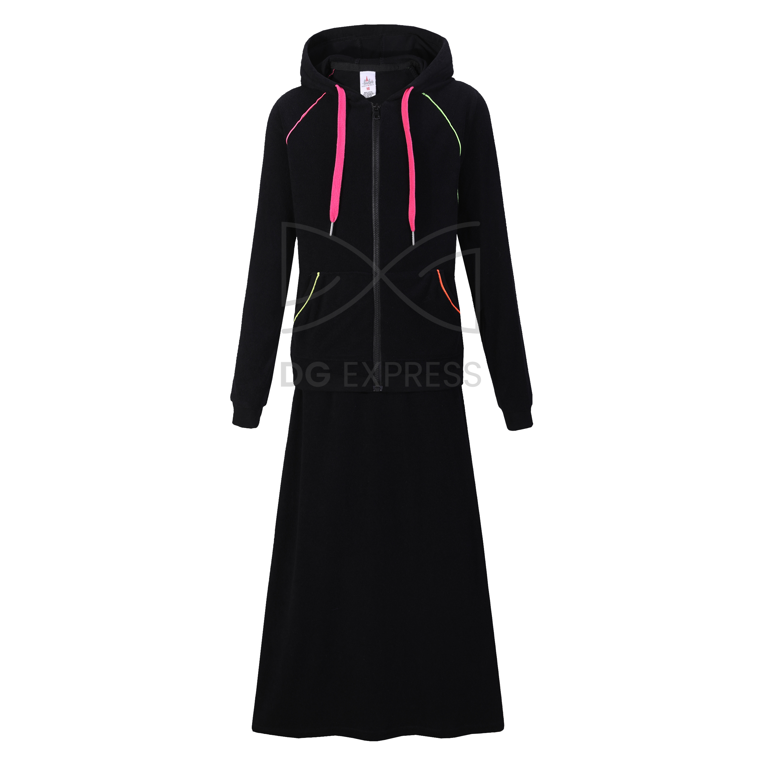 Abstract Women's Black With Neon Trim Terry Robe